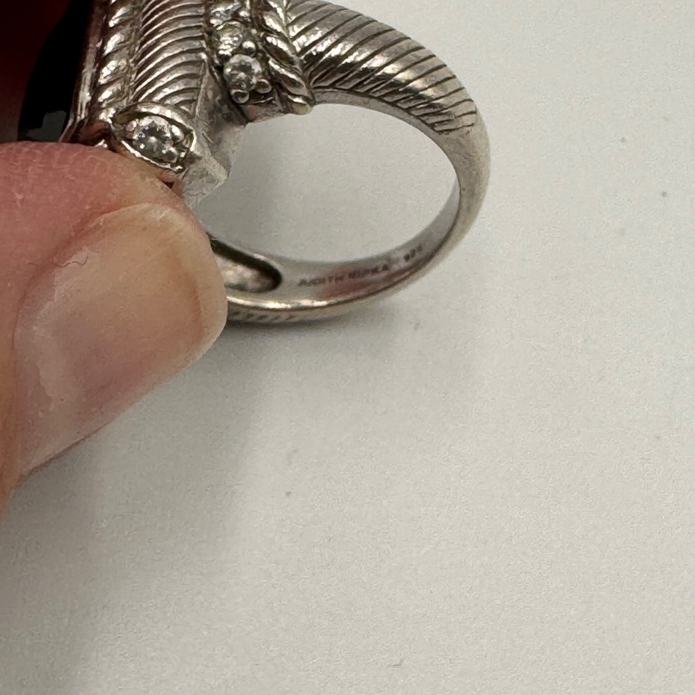 Judith Ripka Sterling Silver Black Onyx Textured Rope Statement Ring Size 7.5 - Picture 4 of 7